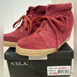 Wedge Sneakers - N.Y.L.A. Railer Burgundy Suede Wedge Lace-Ups 10M. Never worn.